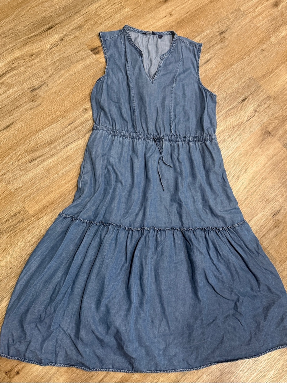 Lands' End Sleeveless Chambray Denim Maxi Dress - Denim Blue